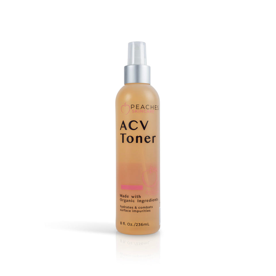 Peaches Skin Care front bottle image showing product and clear benefits