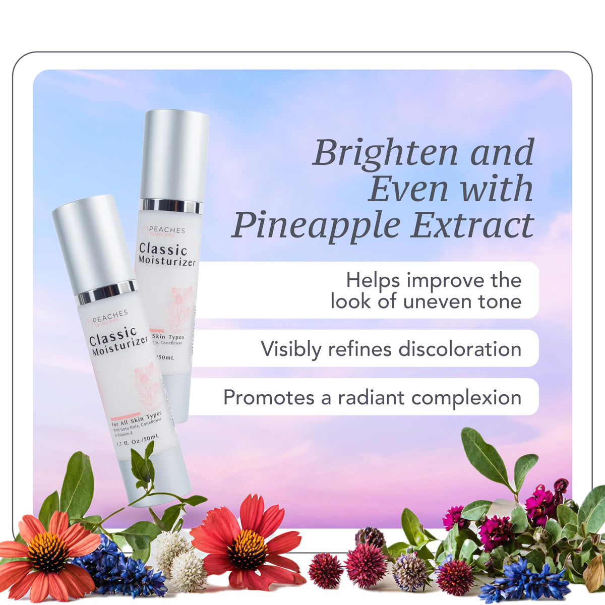 Peaches Skin Care all skin types application demonstrates quick absorption