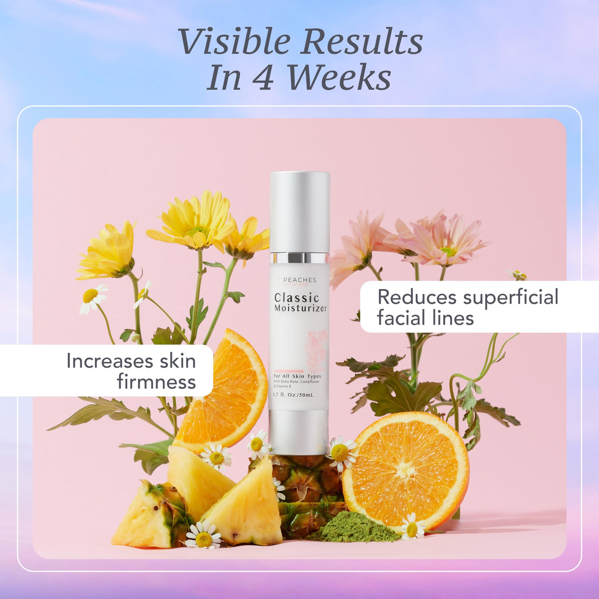 Peaches Skin Care gotu kola vitamin E ingredient label highlights vegan antioxidants for skin
