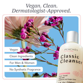 Peaches Skin Care Hydrating Cleanser packaging—travel-friendly bottle that fits into any routine.