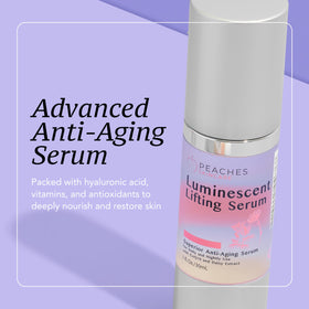 Peaches Skin Care Luminescent Lifting Serum pump-action shot for easy dispensing