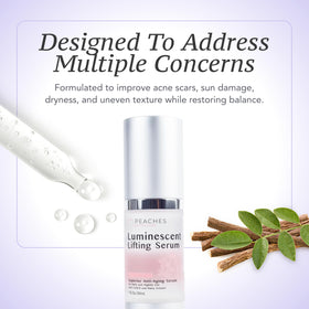 Peaches Skin Care Luminescent Lifting Serum on clean skin during routine
