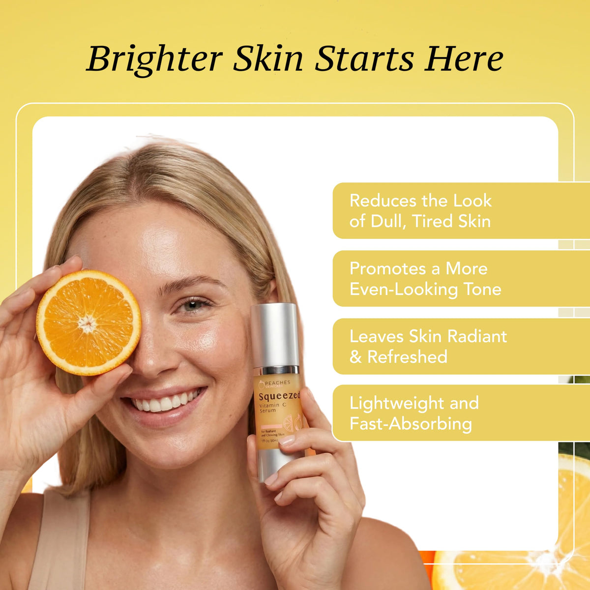 Peaches Skin Care Squeezed Vitamin C Serum with gold flakes for a luxe brightening routine
