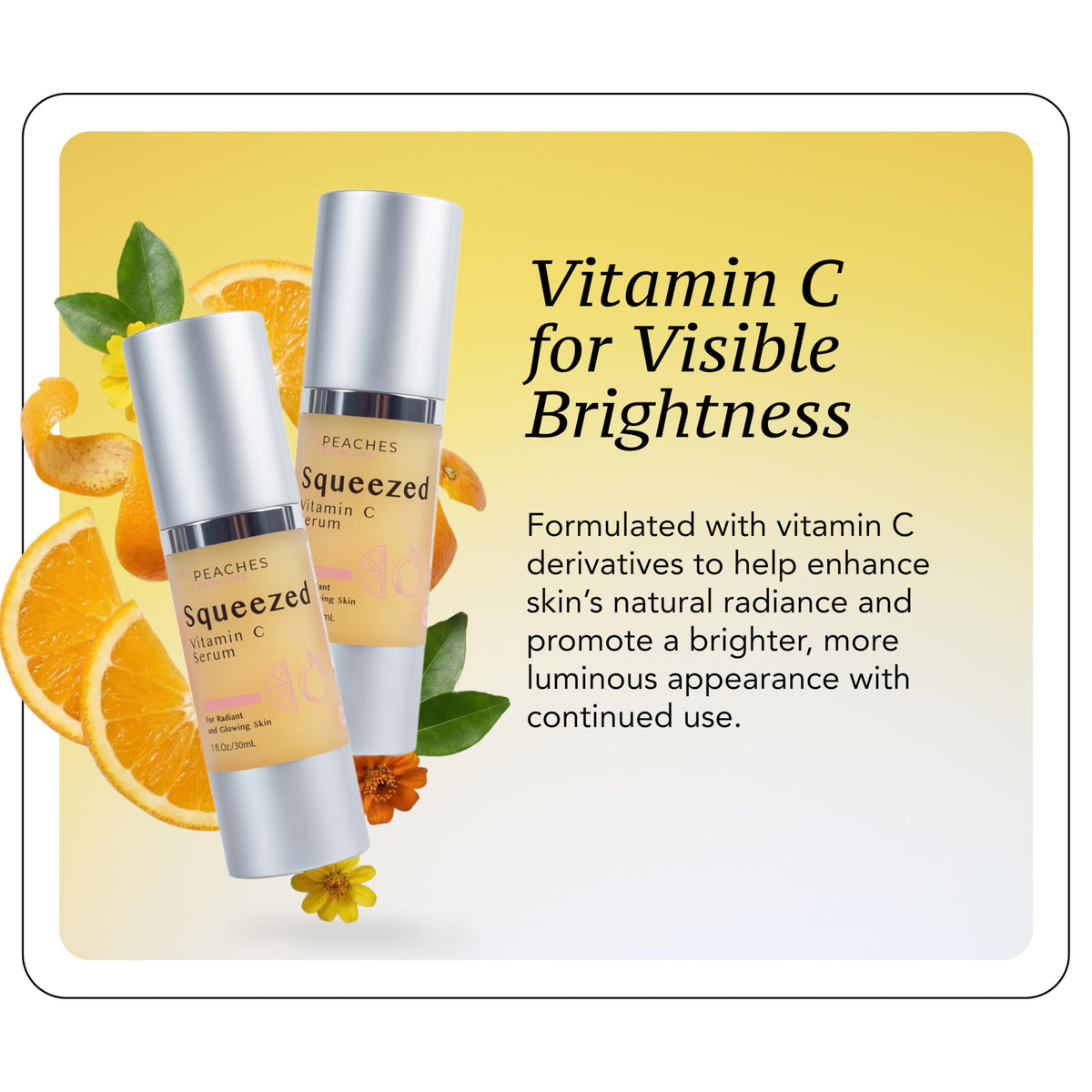 Peaches Skin Care Squeezed Vitamin C Serum minimalist packaging ideal for travel