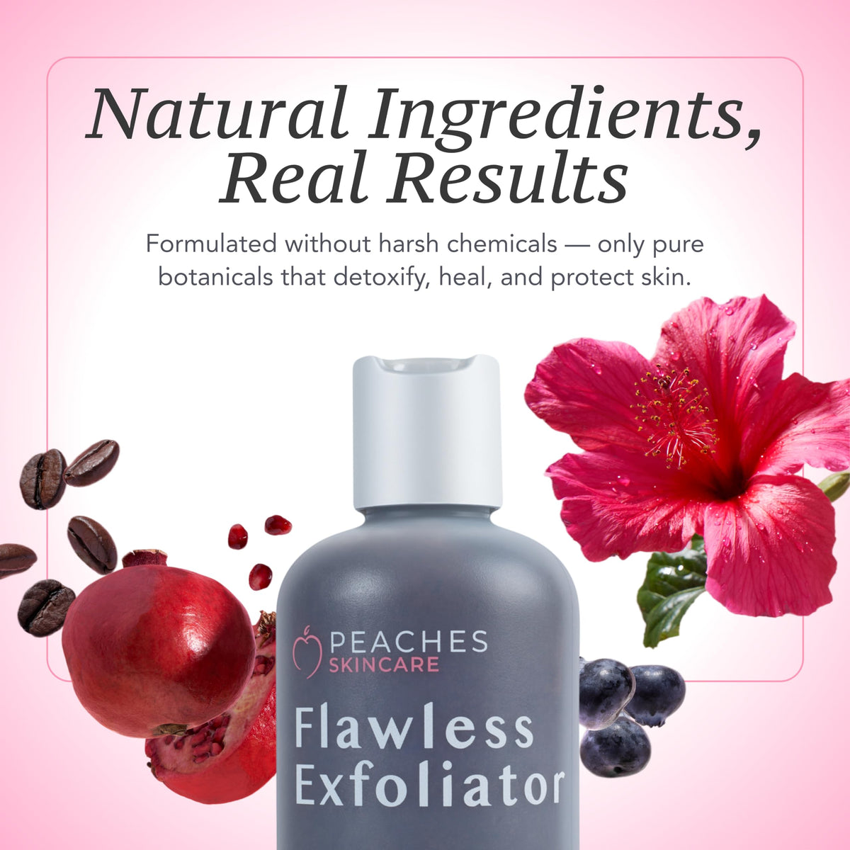 Peaches Skin Care vegan face exfoliator scrub hibiscus for improved moisture and clarity.