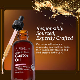 Peaches Skin Care vitamin E enriched oil in amber bottle suggests antioxidant support.