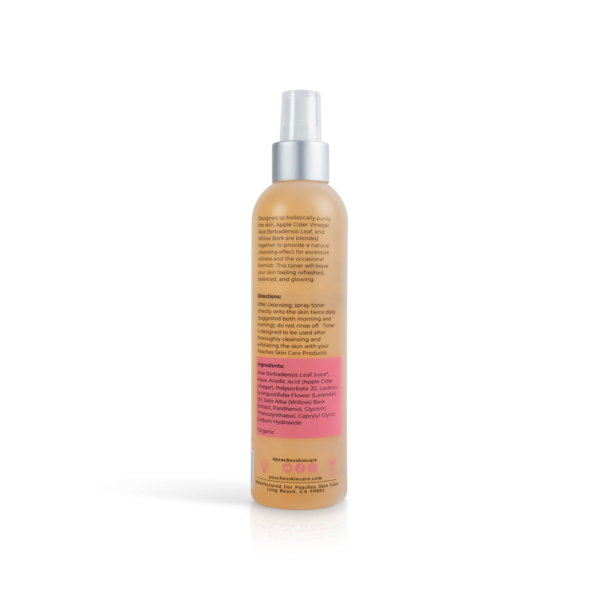 Peaches Skin Care close-up label highlighting ingredients and vegan formula