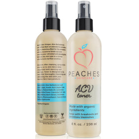 Peaches Skin Care pouring toner texture on a hand for quick absorption