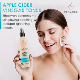 Peaches Skin Care 8 oz bottle held in hand for size and scale