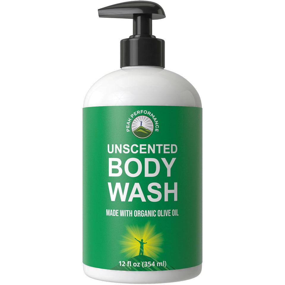 Peak Performance Pure Unscented Body Wash with aloe vera for sensitive skin cleansing.