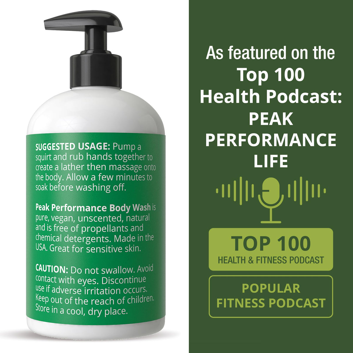 Peak Performance Pure Unscented Body Wash with calendula and rosemary extracts for soothing cleanse.