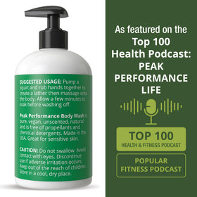 Peak Performance Pure Unscented Body Wash with calendula and rosemary extracts for soothing cleanse.