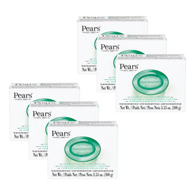 Pears green translucent soap bar delivers gentle hydration for daily cleansing.