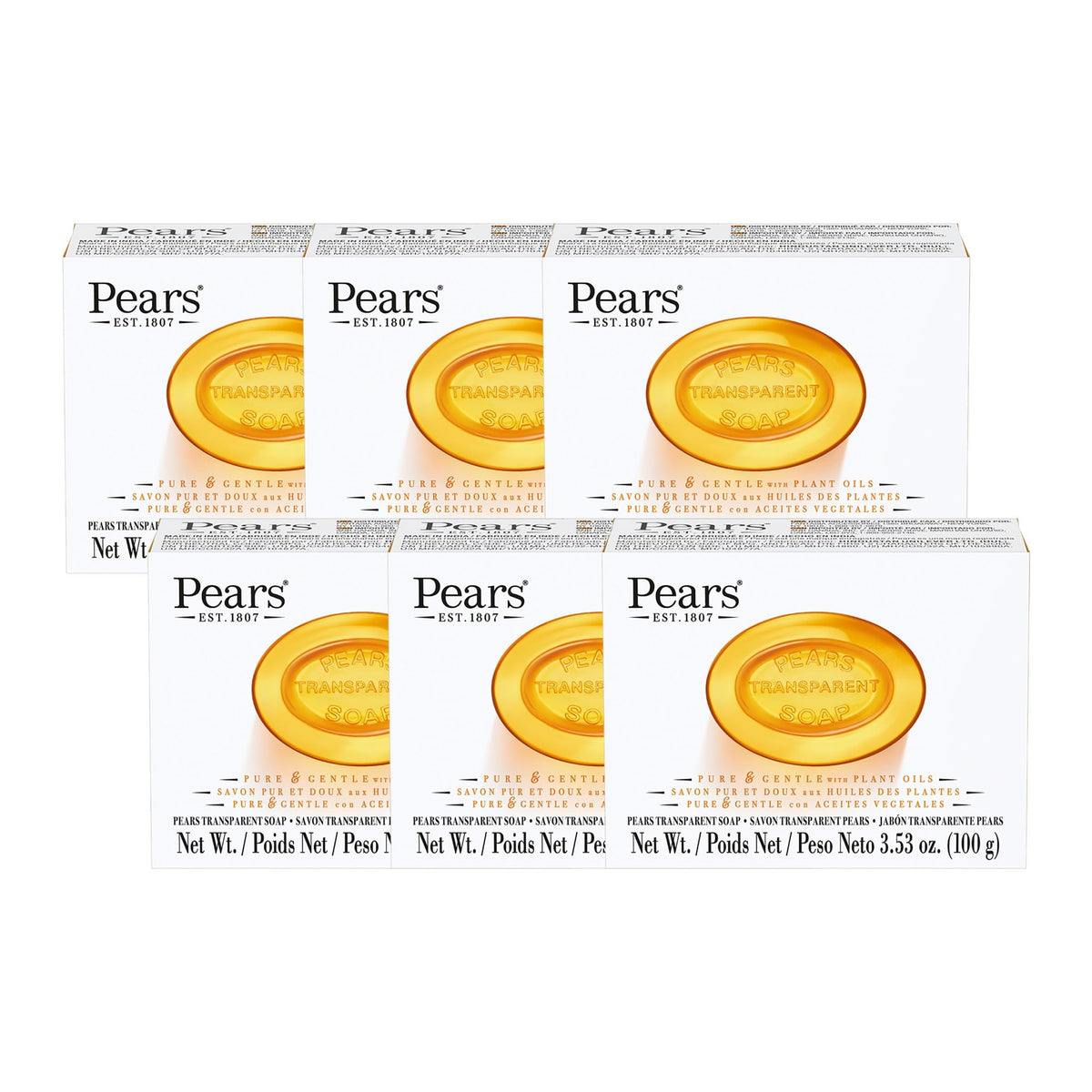 Pears Pure Amber bar with glycerin delivers hydrating cleansing for daily skin care.