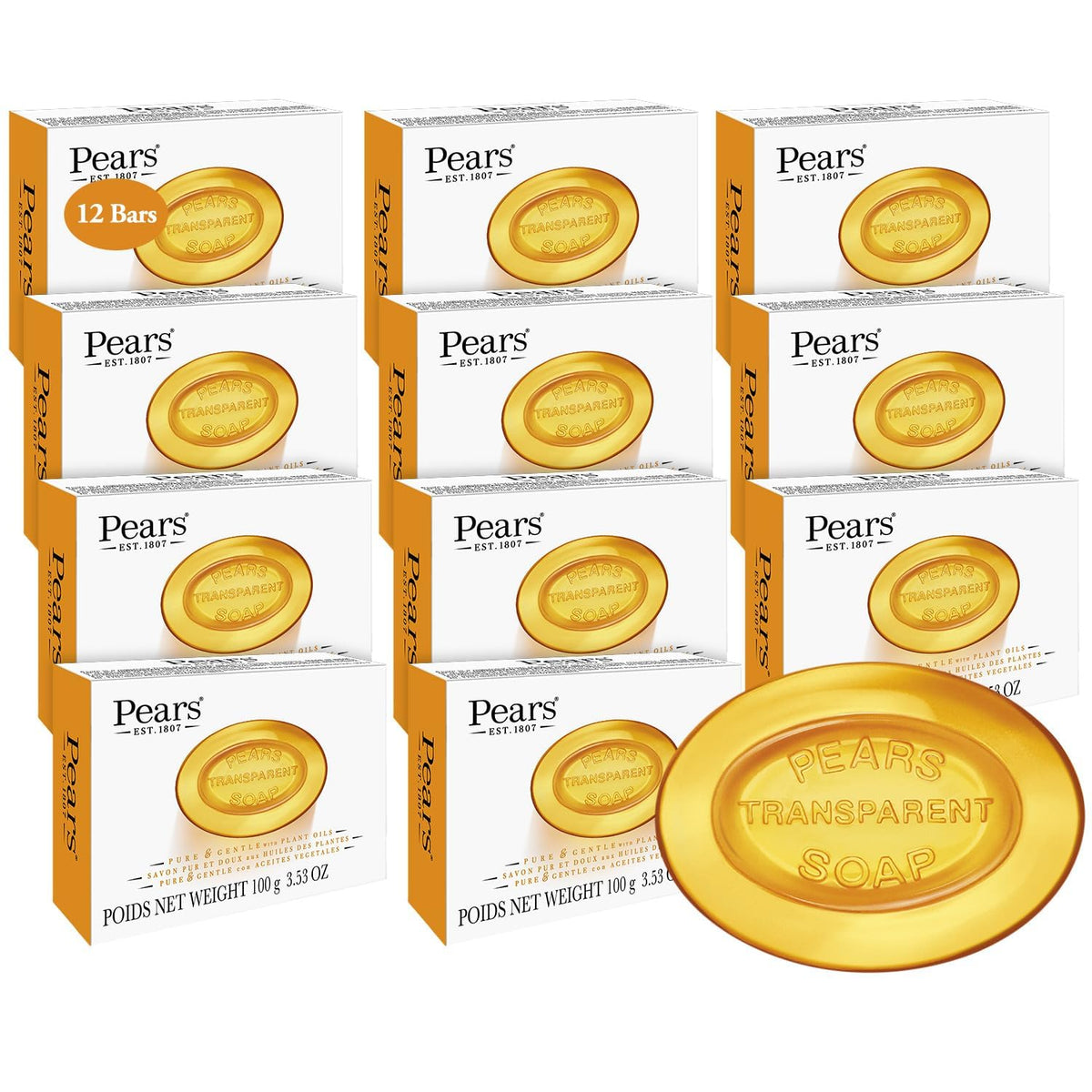 Pears soap amber bar glow reveals moisturizing, everyday cleansing appeal.