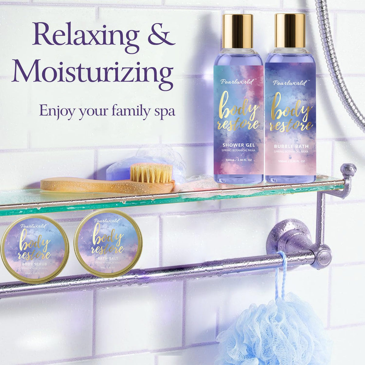 PEARLWORLD body scrub exfoliates and smoothes skin for a polished glow