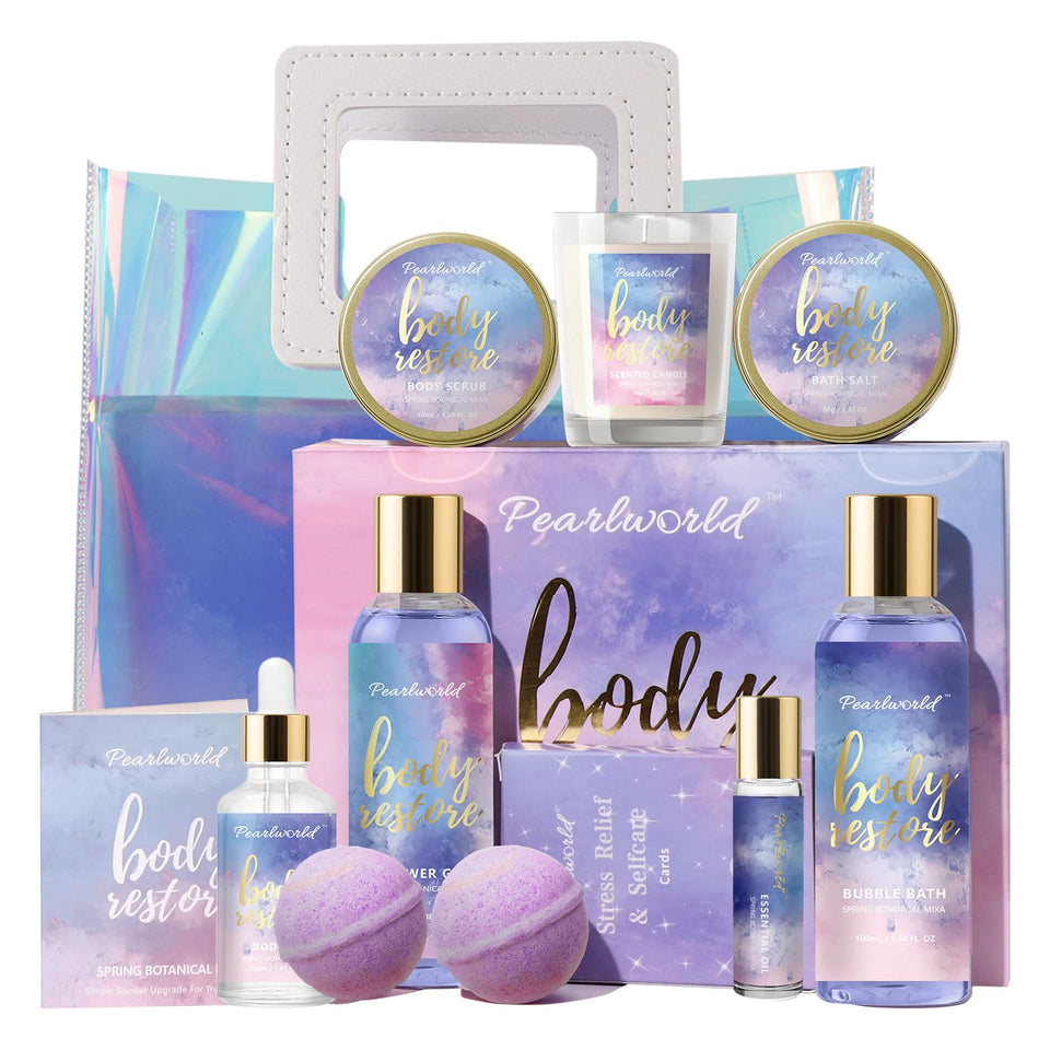 PEARLWORLD spa kit 12pc set displayed in reusable bag for gifting or daily self-care