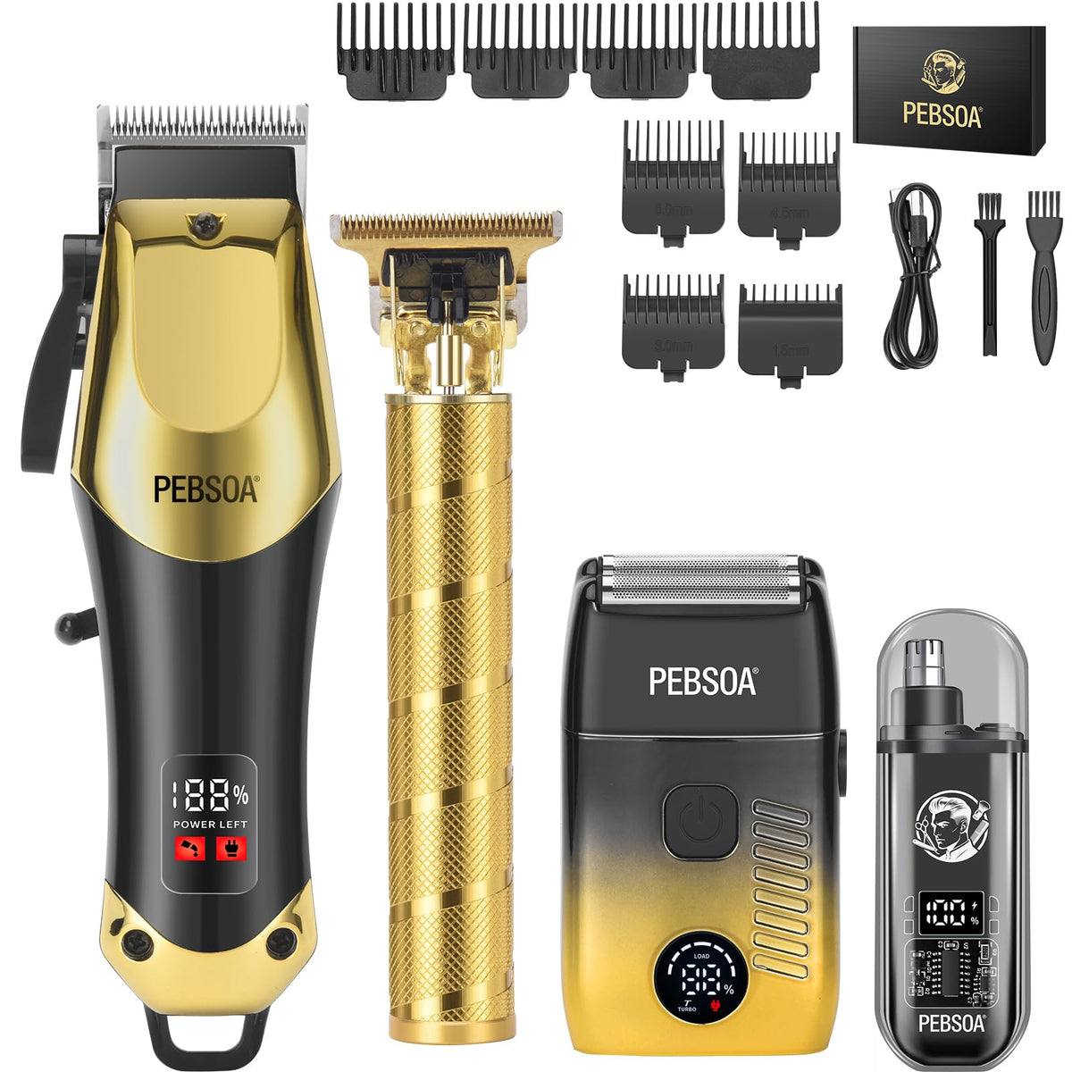 pebsoa hair clipper with LED display for precise, quiet home grooming