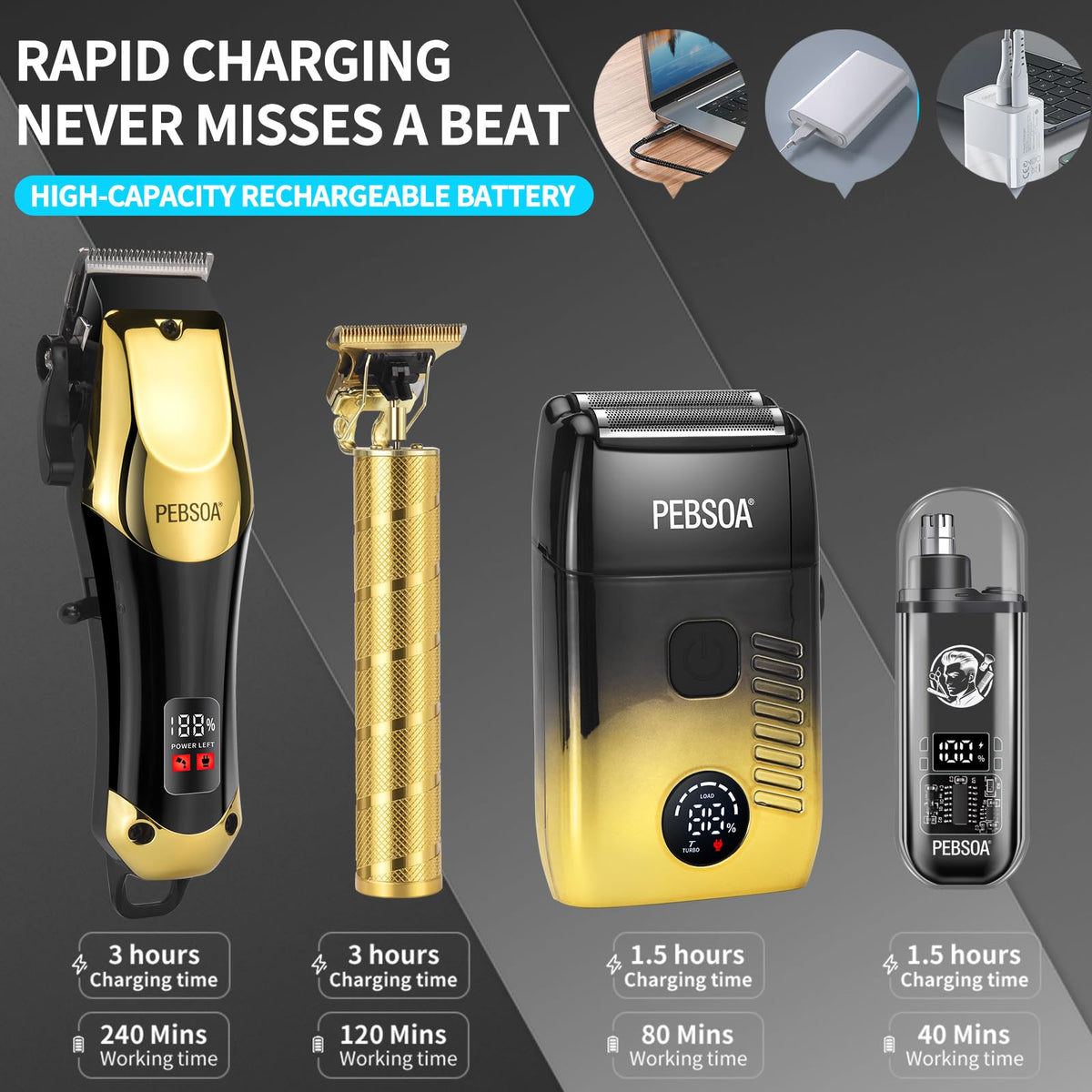 pebsoa professional clipper with multiple combs for versatile home cuts