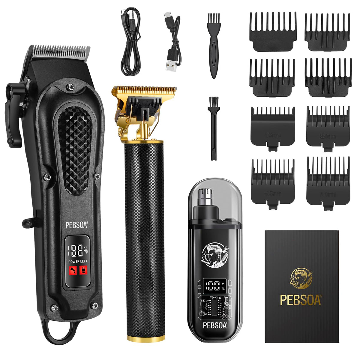 pebsoa professional hair trimmer set front view for at-home grooming with professional results