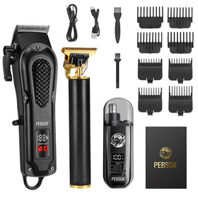 pebsoa professional hair trimmer set front view for at-home grooming with professional results