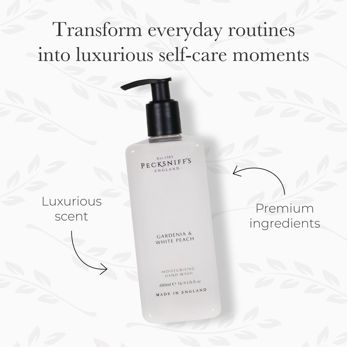 Gardenia and White Peach fragrance fills the air during hand washing.