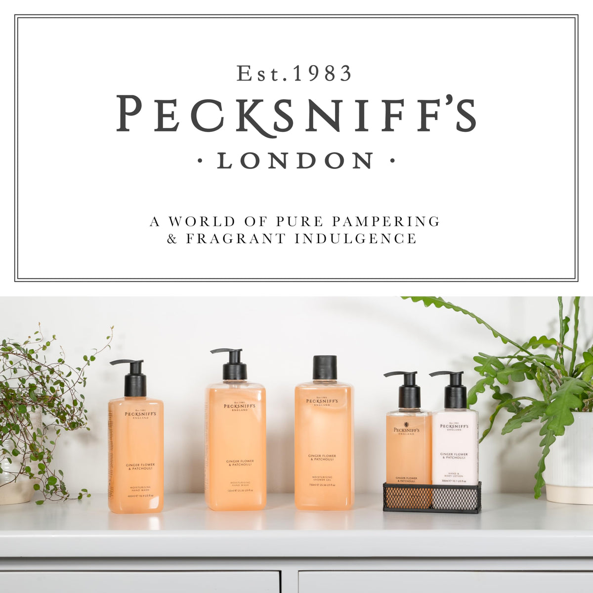 Pecksniff's Ginger Flower and Patchouli bottle on counter inviting fragrance