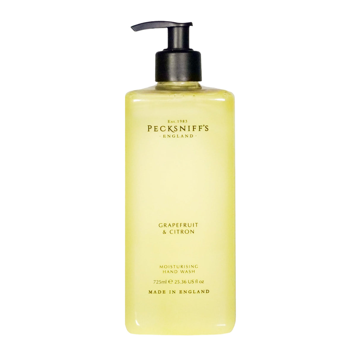 Pecksniff's Grapefruit & Citron hand wash bottle front for daily indulgence and luxury presence.