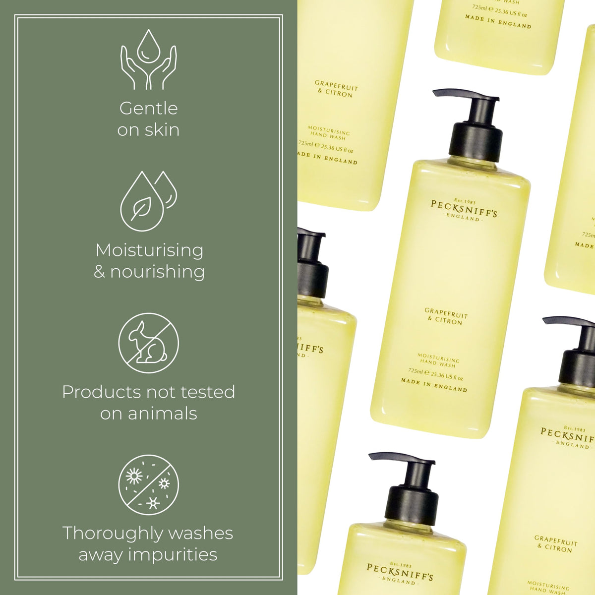 Pecksniff's Grapefruit & Citron hand wash at kitchen sink suggests daily refresh and bright aroma.