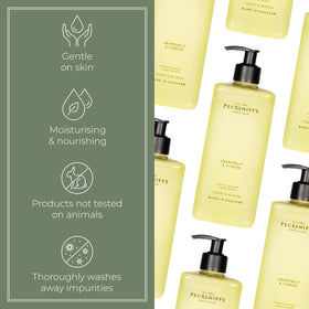Pecksniff's Grapefruit & Citron hand wash at kitchen sink suggests daily refresh and bright aroma.