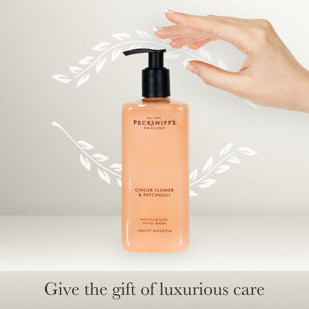 Pecksniff's hand wash label design close-up highlighting premium styling