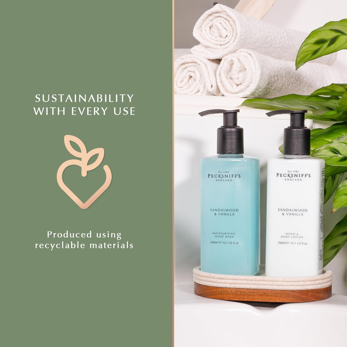Pecksniff's fragrance note Gardenia & White Peach adds a luxurious aroma.