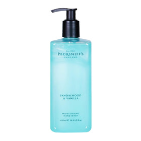 Pecksniff's sandalwood-vanilla hand wash bottle with luxurious aroma for daily use.