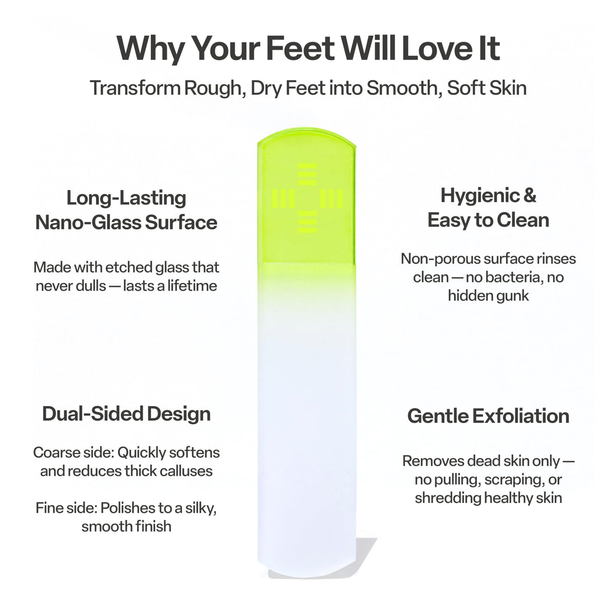 Pedestrian Project nano glass foot file with fine side for gentle polishing.