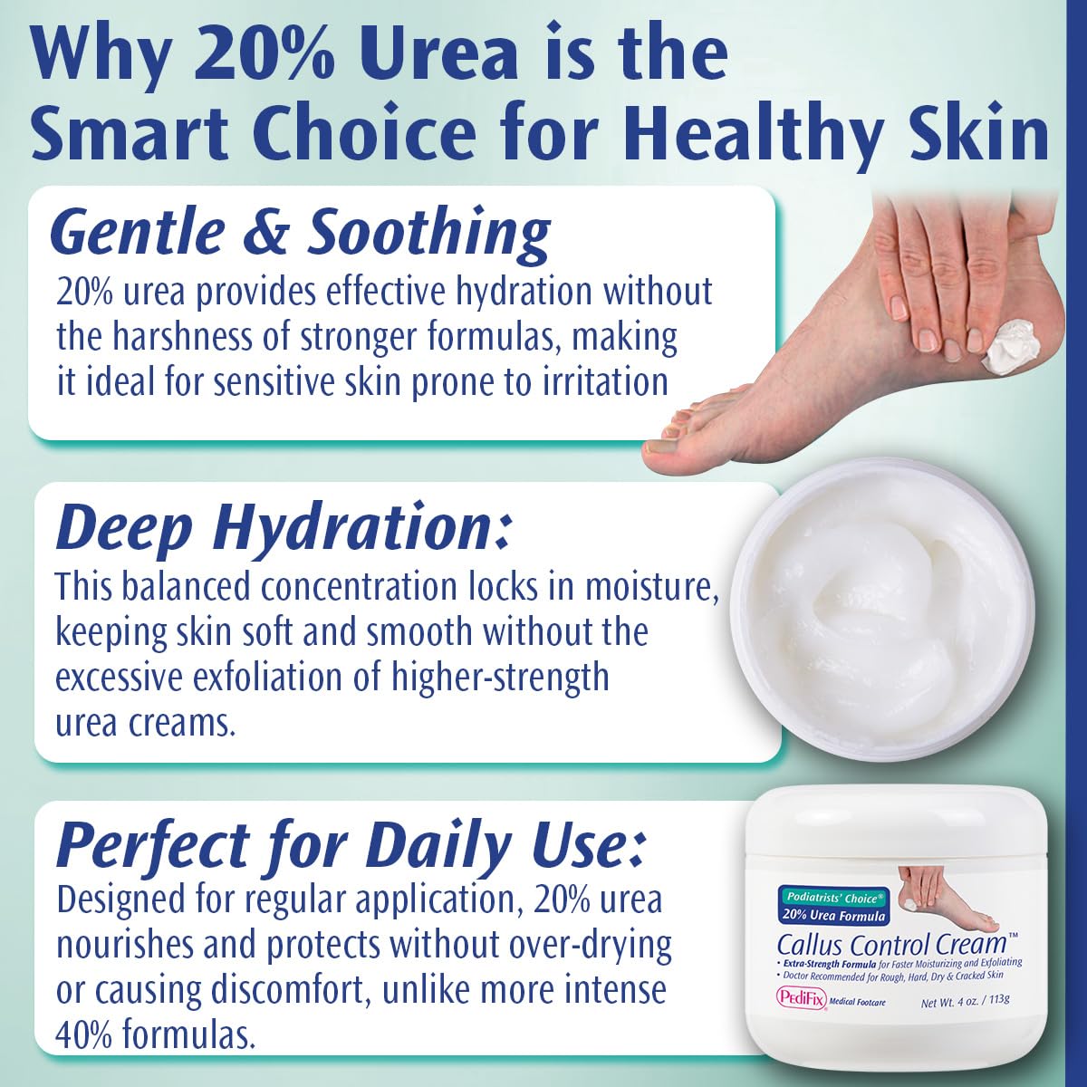 Pedifix extra strength cream is being applied to a heel for smoother skin