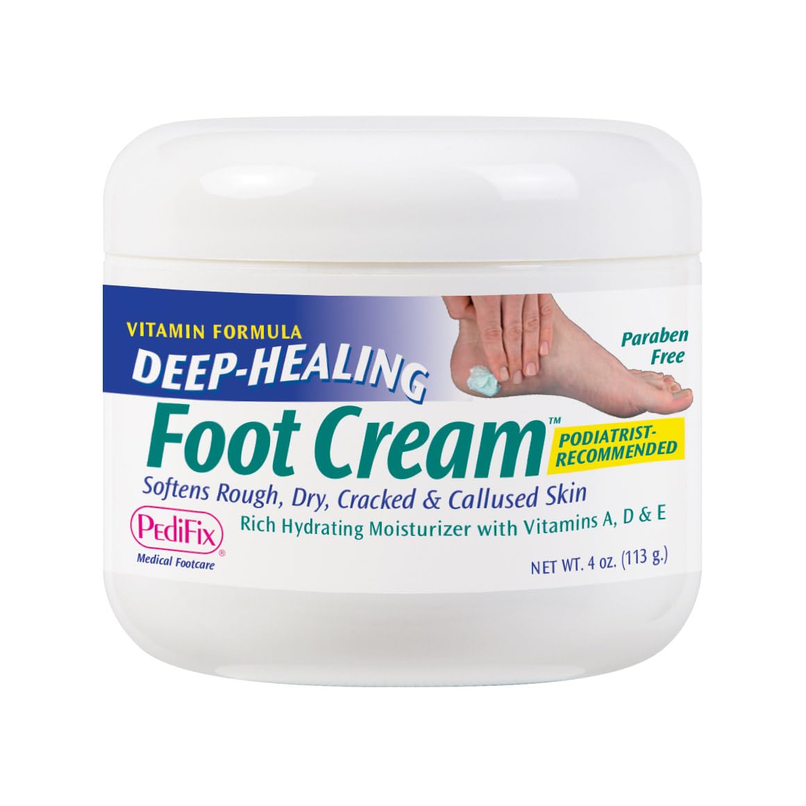 Pedifix deep-healing foot cream 4oz bottle showing non-greasy hydration