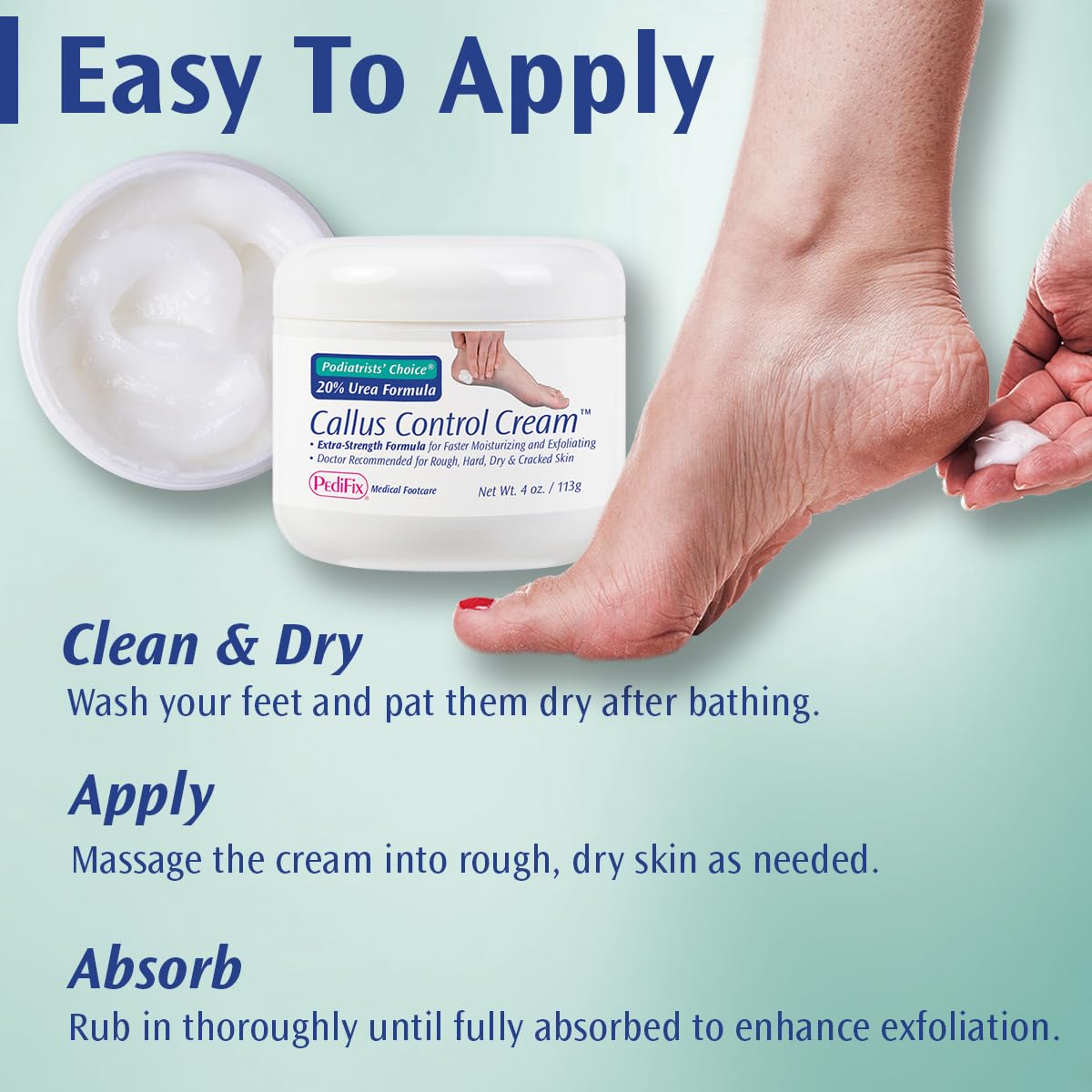 Pedifix podiatrists' choice cream close up highlights deep absorption into skin