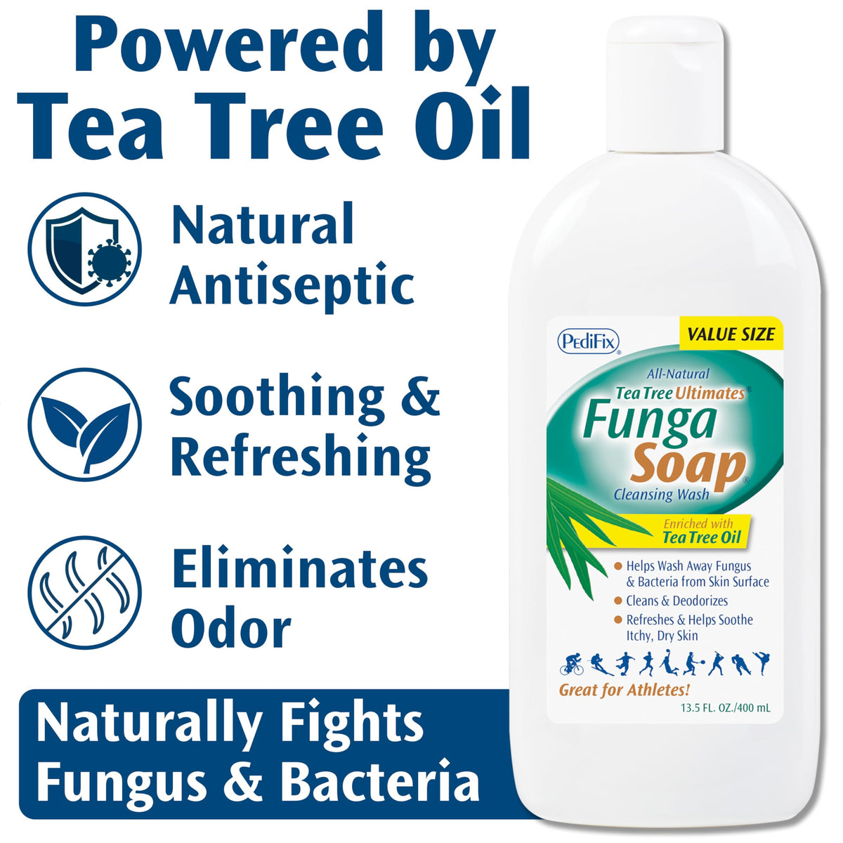 Pedifix FungaSoap close-up suggests odor control after washing.