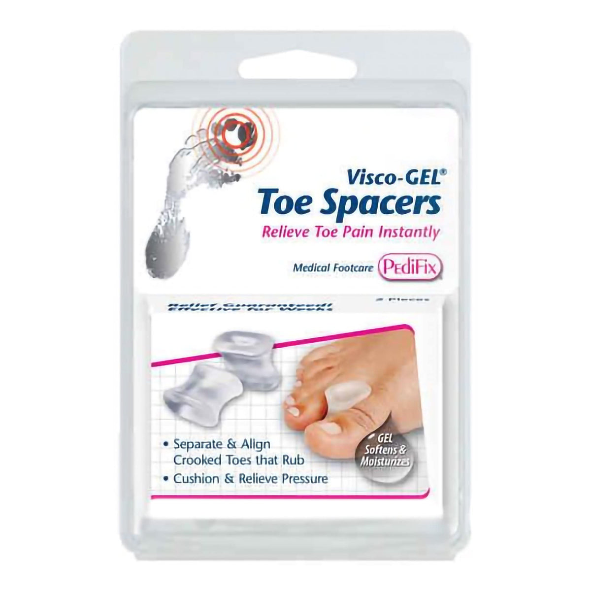 Pedifix Gel Smart Toe Spreaders 4-pack, medium, side view, promotes toe separation for comfort.