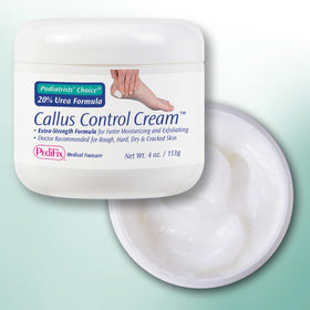 Pedifix 4oz jar sits on a bathroom counter for easy daily foot care