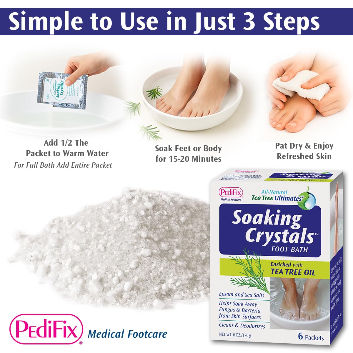 Pedifix relaxing foot soak experience provides soothing relief for tired feet.