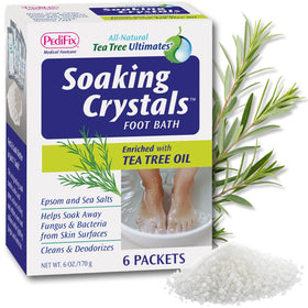 Pedifix soaking crystals foot bath packets soothe tired feet after a long day.