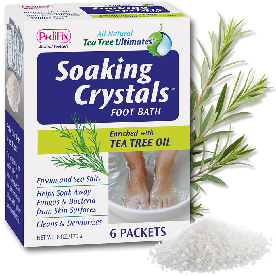 Pedifix soaking crystals foot bath packets soothe tired feet after a long day.