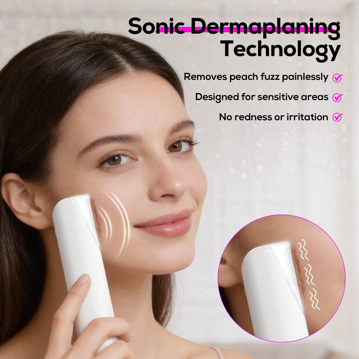 PEDOOD Sonic Dermaplane Razor with LED light enables precise hair removal.