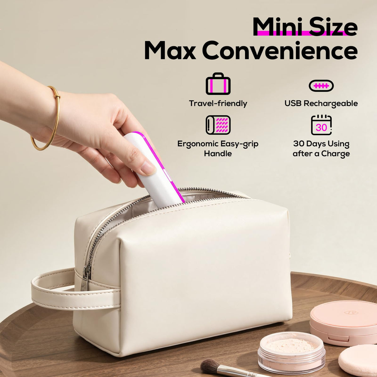 PEDOOD Sonic Razor travel-friendly design fits purse or bag.