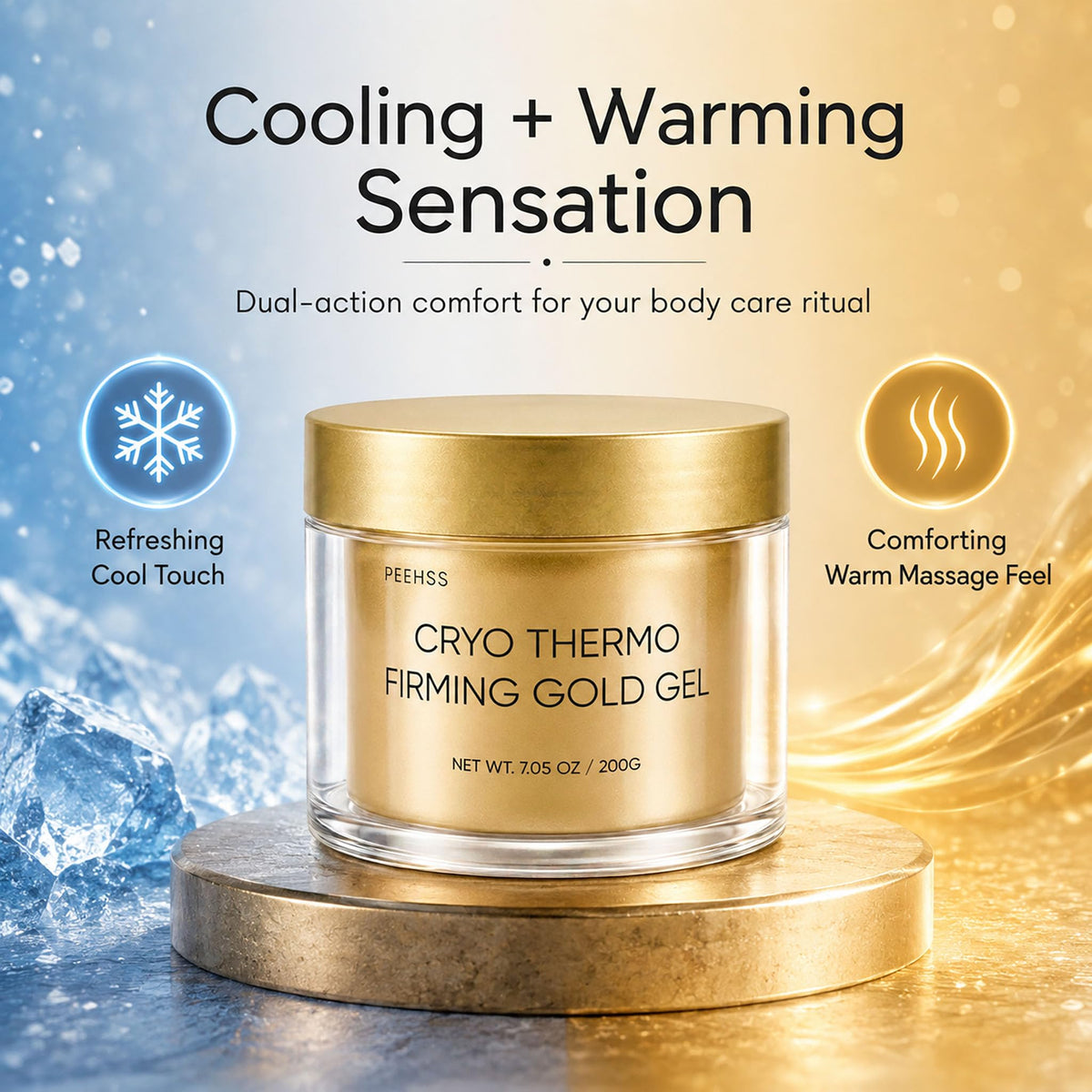 Peehss gold gel application on belly and thighs for smoothing