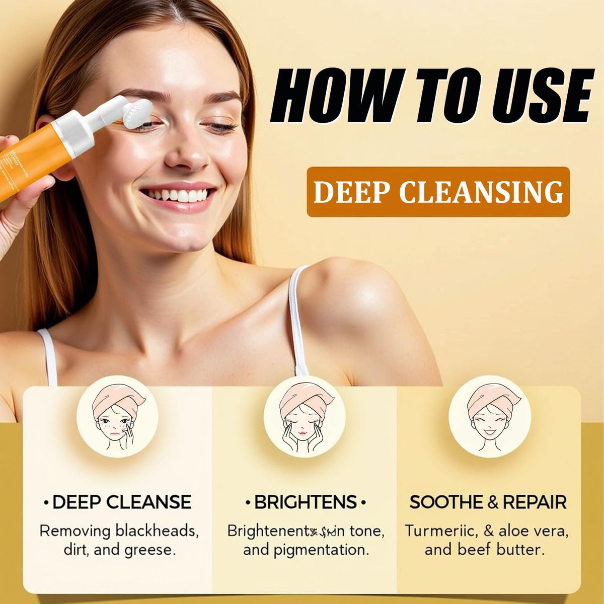 Peehss turmeric face wash foam rinse demonstrating thorough cleansing.