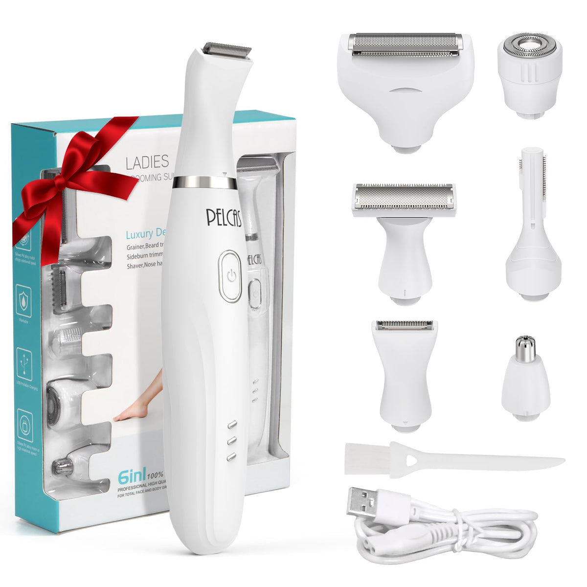 PELCA S Bikini Trimmer kit with 6-in-1 heads for versatile grooming.