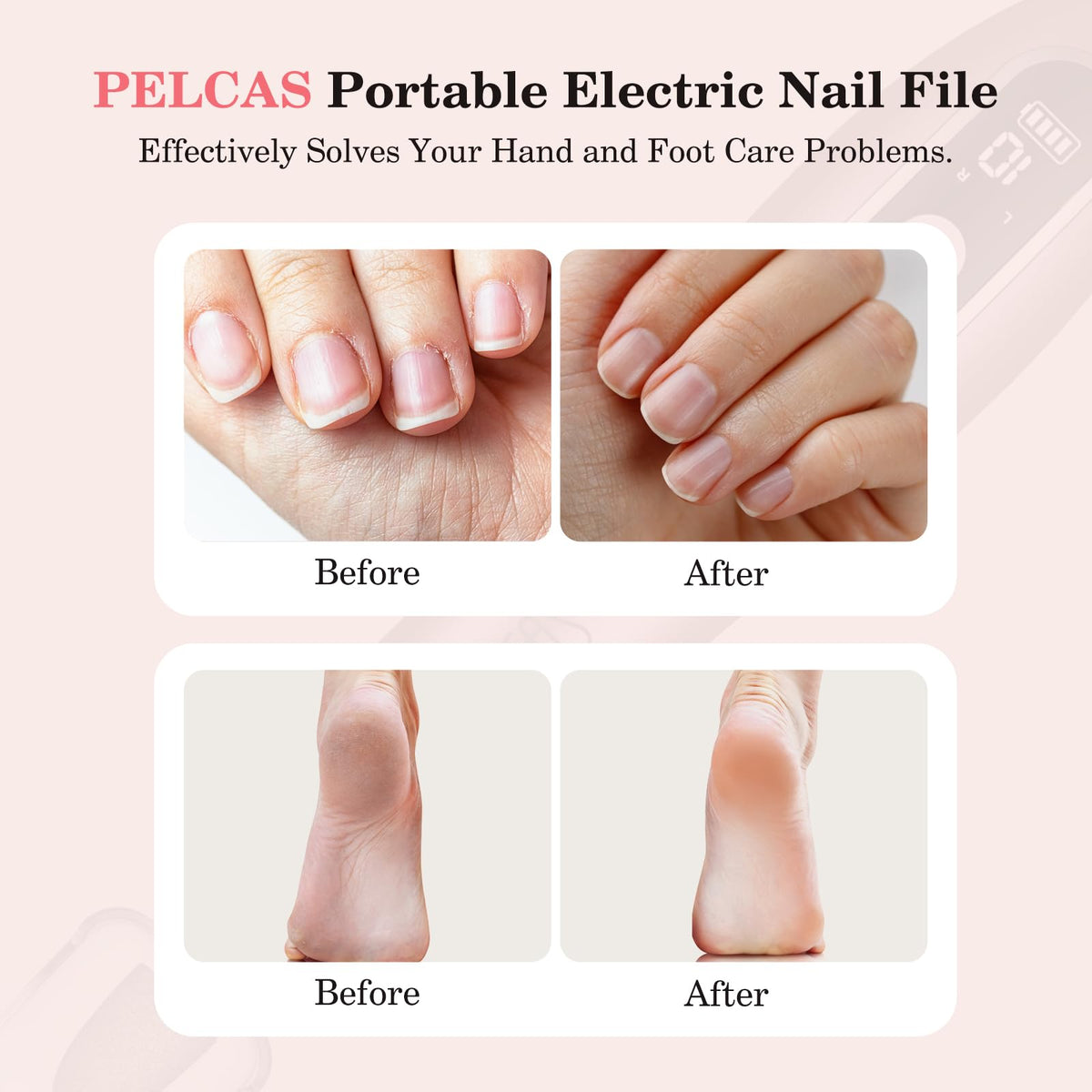 PELCA'S cordless nail drill with LCD display shows speed and battery status