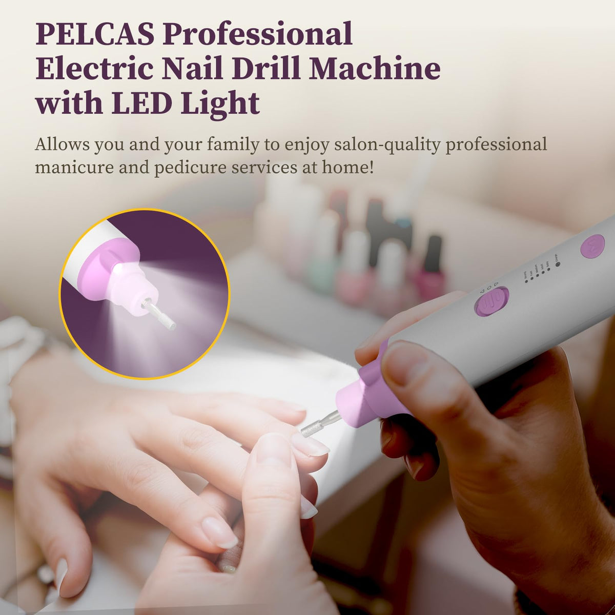 PEL-CAS cordless design supports travel and on-the-go nail care.